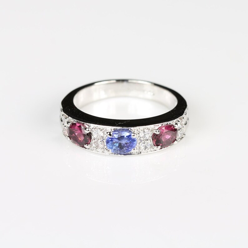 Rubylite Tourmaline and tanzanite ring,tourmaline rings,tanzanite rings,silver bands,silver rings