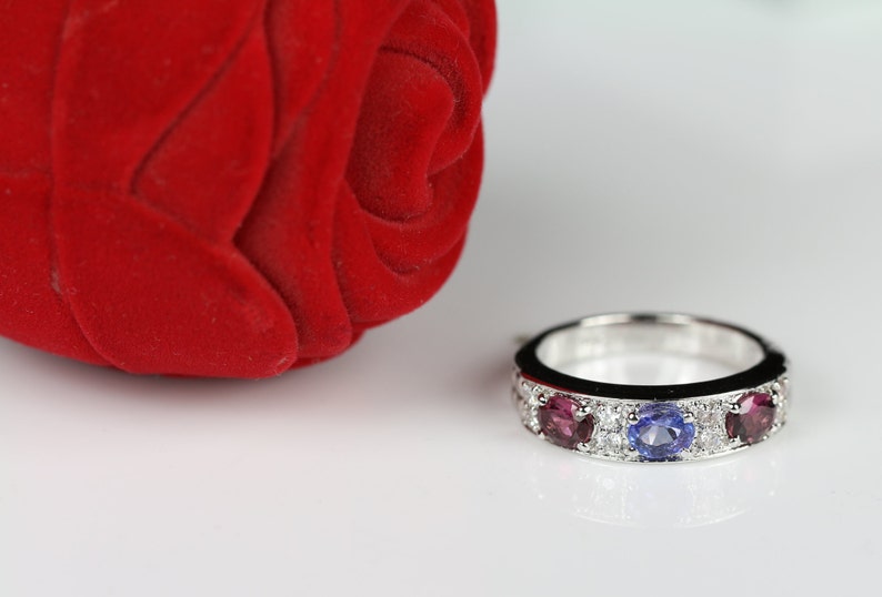 Rubylite Tourmaline and tanzanite ring,tourmaline rings,tanzanite rings,silver bands,silver rings