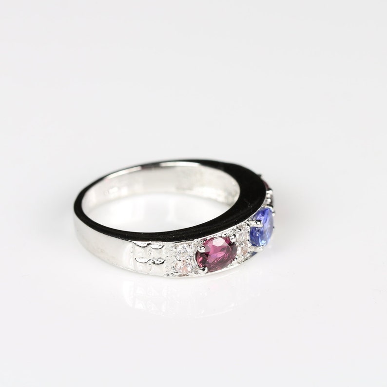 Rubylite Tourmaline and tanzanite ring,tourmaline rings,tanzanite rings,silver bands,silver rings
