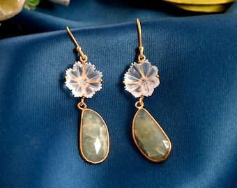 most unique earrings,long dangler silver earrings,crystal carving and sapphire earrings ,pastel sapphire dangler earrings