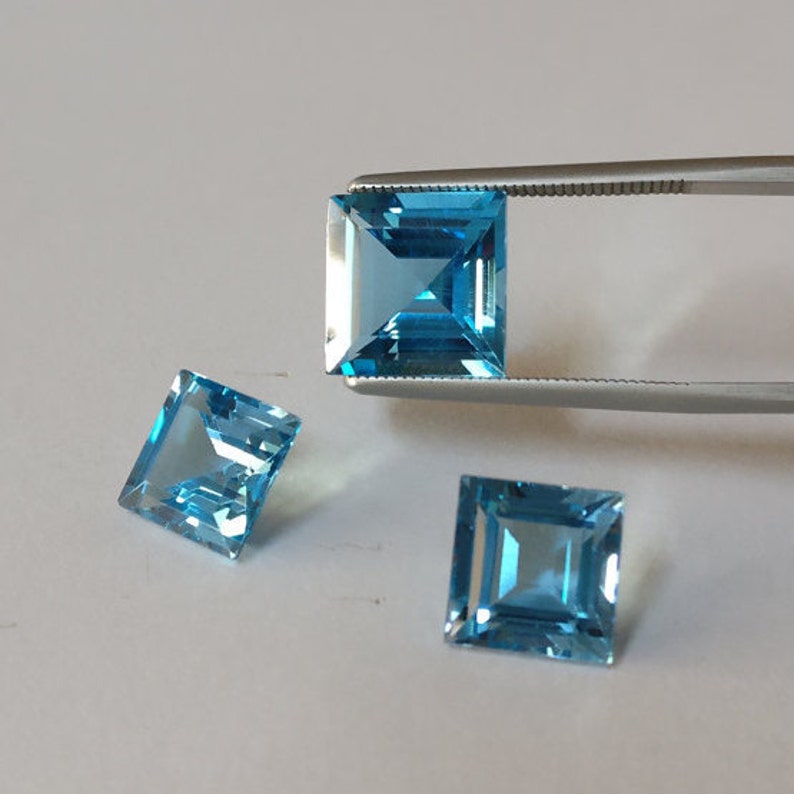 Swiss blue topaz princess cut,3 pcs set,tcw-11.2ct image 4