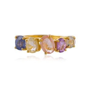 Natural multi sapphire rings in gold plated silver ,natural sapphire ring ,stackable silver ring,unique silver rings,gold plated silver ring image 2