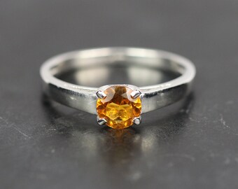 Citrine 6mm round silver ring,citrine silver ring