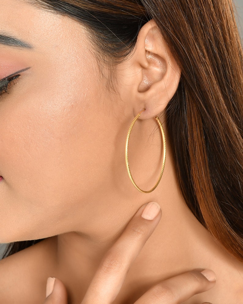 Gold plated 925 sterling silver plain wire bali ,plain silver bali earrings,big bali earrings,gold plated bali hoops,light weight hoops image 4