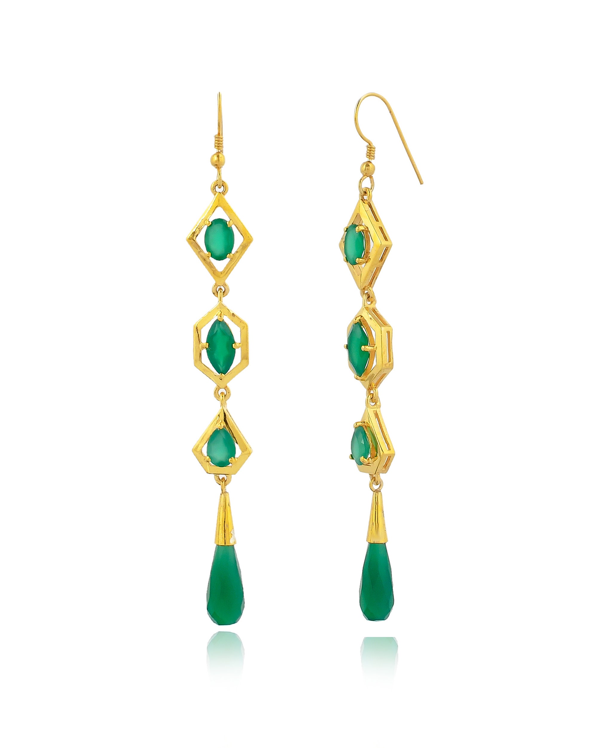 Orecchini Pendenti Lunghi In Onice Verde – Argento Sterling 925 Placcato Oro – Pietre Naturali A Goccia – Design Raffinato 7 Cm – Gioielli Donna Di Classe