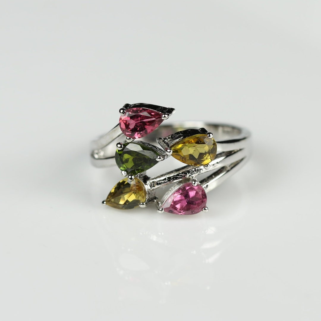 Anillos multi turmalina, anillos de turmalina en forma de pera, anillos ...