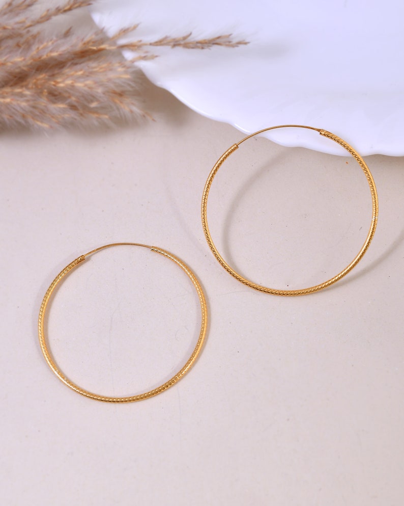 Gold plated 925 sterling silver plain wire bali ,plain silver bali earrings,big bali earrings,gold plated bali hoops,light weight hoops image 1