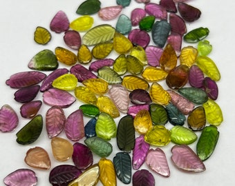 Natural Tourmaline Leaf Carvings, Multi-Tourmaline Gemstone Lot