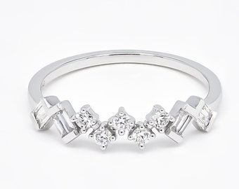 Natural Diamond Ring 18KT White Gold Single Row Ring, Minimalistic Diamond Ring, Exclusive Design Ring