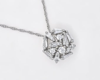 Colgante de diamantes naturales, colgante de racimo de oro blanco de 18 kt, colgante de diamantes moderno para mujer, colgante de diamantes para mujer