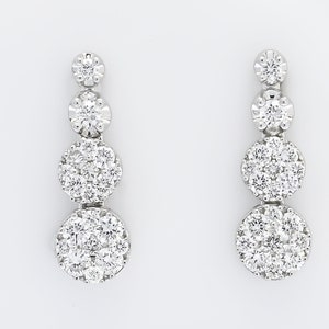 Natural Diamond Earrings, 18 KT White gold Cluster Drop Dangler Earring, Luxury Diamond Danglers, Elegant Diamond Earrings