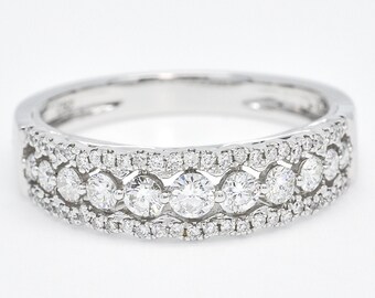 Natural Diamond Band , 18KT White Gold Half Eternity Band, Multi Row Diamond Ring, Anniversary gift, Designer Diamond Ring, Ring for women