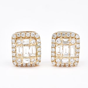 Natural Diamond Earrings, 18KT Gold Stud Earrings, Modern Cluster Earrings, Diamond Anniversary Gift for Her