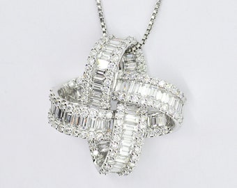 Natural Diamonds Pendant, 18KT White Gold Modern Pendant Necklace, Women's  Luxury Diamond Pendant, Diamond Statement Pendant