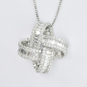 Natural Diamonds Pendant, 18KT White Gold Modern Pendant Necklace, Women&#39;s  Luxury Diamond Pendant, Diamond Statement Pendant