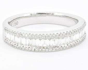 Natural Diamond Band, 18KT White Gold Stackable Eternity Anniversary Band, Minimalistic Diamond Band