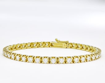 Pulsera de tenis de diamantes naturales, pulsera de oro de 18KT, pulsera para él y ella, pulsera minimalista, pulsera de diamantes para mujer