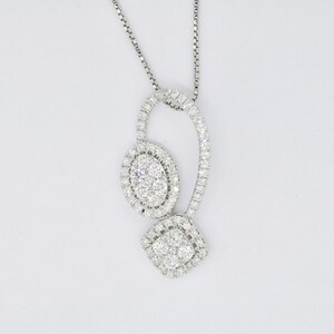 Natural Diamonds Pendant, 18KT White Gold Modern Pendant Necklace, Women&#39;s Diamond Statement Chain Pendant, Gift for Her