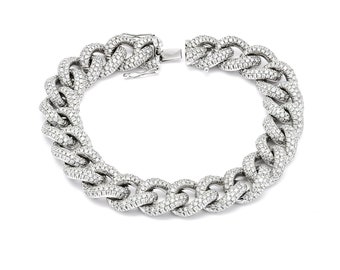 Natural Diamonds Pave Curb Link Cuban Tennis Bracelet, Cuban Men Women Bracelet, Luxurious Diamond Bracelet