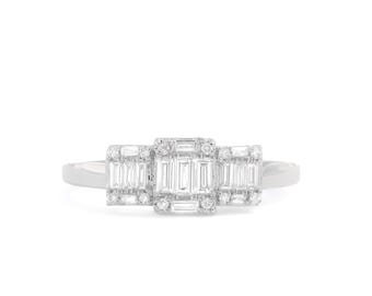 Natural Diamond Ring, 18KT White Gold Exclusive Diamond Ring, 3 Cluster Ring, Luxurious Diamond Gift, Gift for her, Trilo