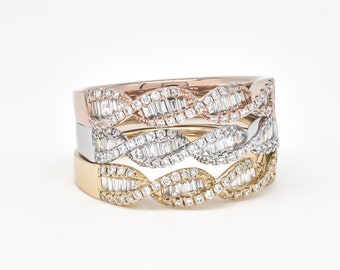 Natural Diamond Ring, 18KT Gold DNA Helix  Modern Ring, Diamond Criss Cross Ring, Minimalistic Ring