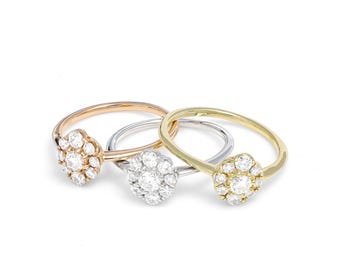 Natural Diamond Ring, 18KT Gold Cluster Engagement Ring, Dainty Flower cluster Diamond Ring, Diamond Cocktail Ring, Vintage Ring