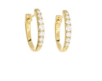 Natural Diamond Hoop Huggies, 18KT Gold Hoops, Minimalistic Earrings, Simple Women's Diamond Earrings, Gift for daughter