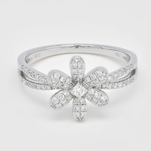 Anillo de diamantes naturales, anillo llamativo de oro blanco de 18 quilates, regalo para ella