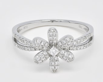 Natural Diamond Ring, 18KT White Gold Statement Ring, Gift for her