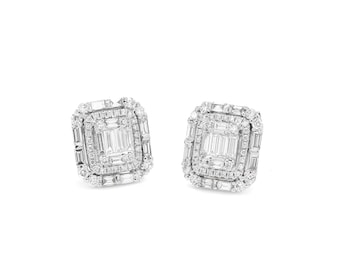 Natural Diamond Earrings, 18KT White Gold Halo Cluster Stud Earrings, Elegant Diamond Earrings, Earring for Men, Gift for Him or Her