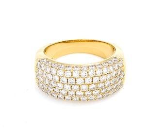 18KT Yellow Gold Natural Diamond Band, Elegant Anniversary Ring, Luxury Statement Ring