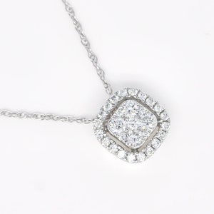 Natural Diamond Pendant, 18KT White Gold Pendant Necklace, Diamond Solitaire Necklace, Women&#39;s Fine Diamond Jewelry, Simple Diamond Pendant