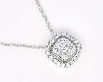 Colgante de diamante natural, collar de oro blanco de 18 quilates, collar solitario de diamante, joyería fina de diamantes para mujer, colgante sencillo de diamante