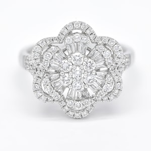 Anillo de diamantes naturales, anillo llamativo de oro blanco de 18 kt con forma de estrella, anillo de diseñador de diamantes, anillo llamativo para mujer, anillo para mujer, anillo llamativo
