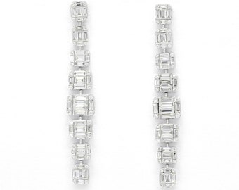 Natural Diamond Earrings, 18KT White gold Cluster Drop Dangler Earring, Luxury Women's Diamond Earrings,