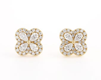 Natural Diamond Earrings, 18 KT Yellow Gold Marquise Diamonds Stud Earrings, Gift for her, classic Diamond Earrings