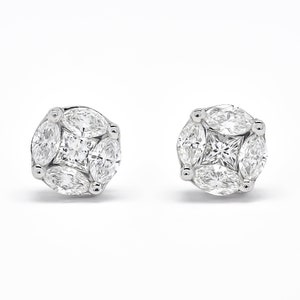 Natural Diamond Earrings, 18 KT White Gold Marquise Diamonds Stud Earrings, Gift for her, classic Diamond Earrings