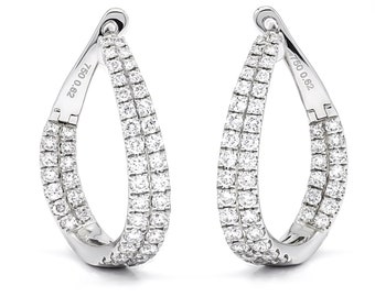 Natural Diamond Hoops, 18KT Gold Twist Hoop Earrings, Modern In and Out Diamonds Hoops , Modern Hoop Earrings