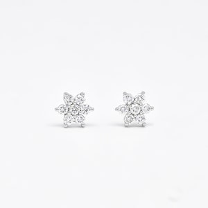 Natural Diamond Earrings,  18KT White Gold Stud Earring, Diamond Star Burst Stud Earrings, Ethically Sourced Diamonds, Simple Earring