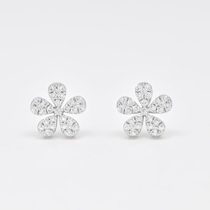 Pendientes de diamantes naturales, pendientes de racimo de oro blanco de 18 quilates, pendientes de racimo de flores, joyería para ocasiones especiales