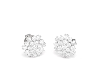 Natural Diamond Earrings, 18KT White Gold Round Shape Stud Earrings, Classic Diamond Earrings, Gift for her