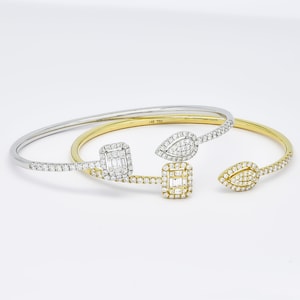 Natural Diamond Bracelet, 18KT Gold  Flex Cuff Bangle, Elegant Diamond Bracelet, Gift for her, Simple Diamond Bracelet