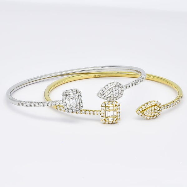 Bracelet en diamant naturel, bracelet de manchette flexible en or 18 carats, bracelet en diamant élégant, cadeau pour lui