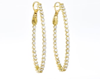 Natural Diamond Hoops, 18KT Gold Single Row Hoop Earring, Modern Luxurious Diamond Hoops, Gold Diamond Hoops, Large Diamond Hoops