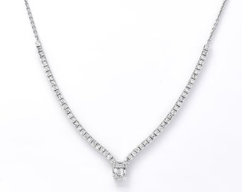 Natural Diamonds Necklace, 18 KT White Gold Single Row Necklace, Modern Women's  Diamond Necklace, Exclusive Bridal Necklace