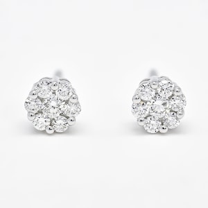 Natural Diamond Earrings, 18 KT Rose Gold Classic Cluster Stud Earrings, Minimalistic Diamond Earrings, Simple Diamond Earrings