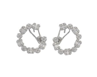 Natural Diamond Earrings, 18KT White Gold Earring,Baguette Cluster Designer Earrings, Exclusive Diamond Earrings for Women