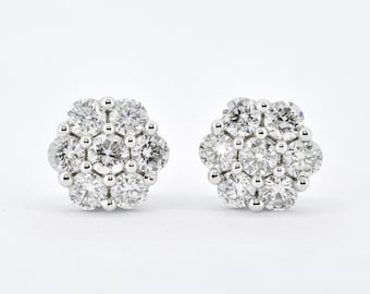 Natural Diamond Earrings, 18 KT White Gold Classic r Stud Earring, Minimalistic Diamond Stud, Gift for Her