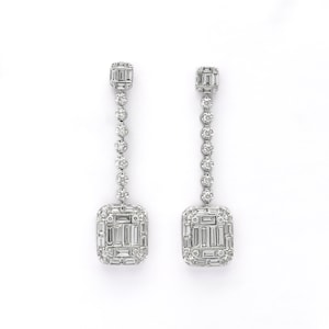 Natural Diamond Earrings, 18KT White gold cluster Drop Dangler Earring, Women Diamond Earrings, Anniversary gift for her