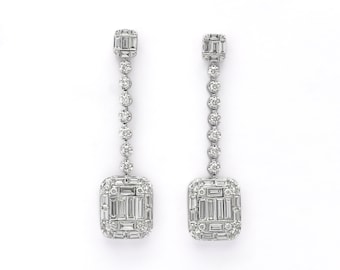 Natural Diamond Earrings, 18KT White gold cluster Drop Dangler Earring, Women Diamond Earrings, Anniversary gift for her